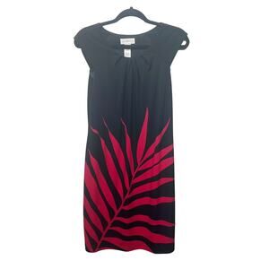 London Style Women's Pullover Black & Red Short Sleeve Shift Dress Sz 6 Stretch